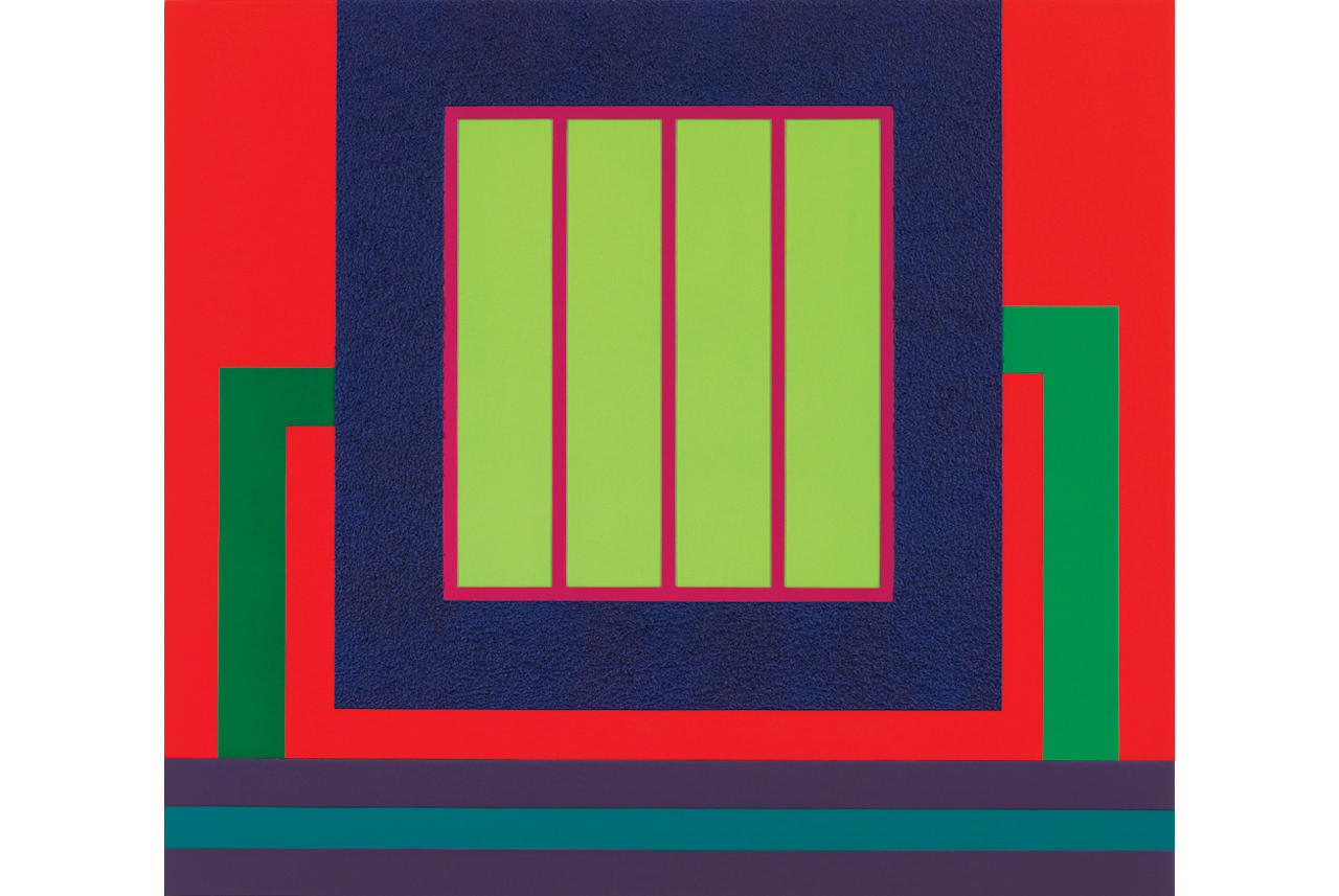 a-long-way-down-2012-acrylic-day-glo-acrylic-and-roll-a-tex-on-canvas-54-x-61-inches
