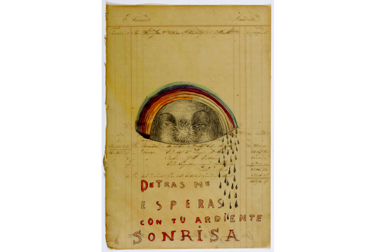detras-me-esperas-con-tu-ardiente-sonrisa-2012-pencil-and-watercolour-on-waxed-paper-38-x-258-cm