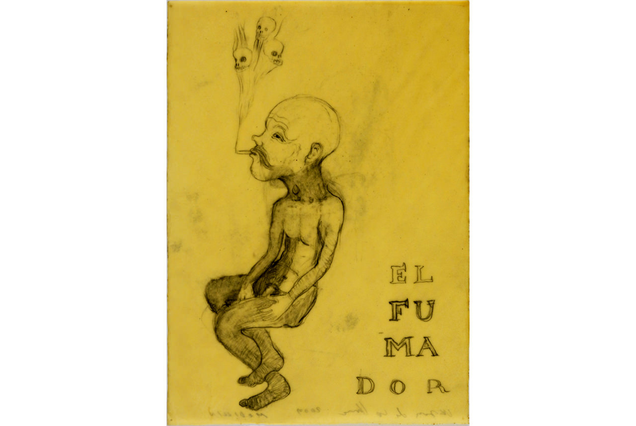 el-fumador-2009-llapis-i-aquarel-la-sobre-paper-encerat-385-x-26-cm