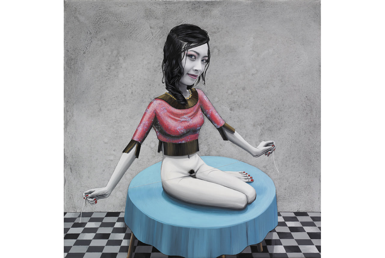 girls-games-i-2007-mixed-media-on-canvas-50-x-50-cm