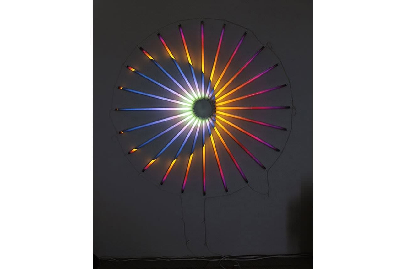 james-clar-one-sun-two-times-2013-fluorescent-lights-filters-160-cm-diameter