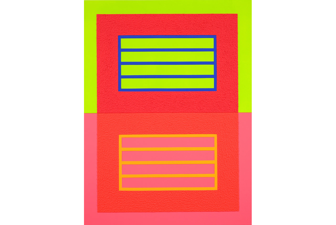 two-red-horizontal-prisons-2008-acrilic-day-glo-i-roll-a-tex-sobre-tela-12192-x-9144