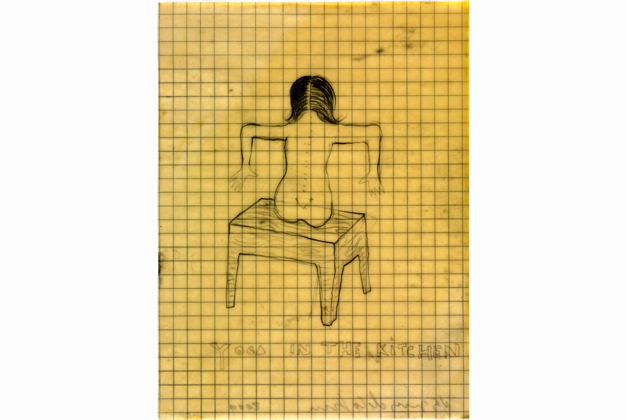yoga-in-the-kitchen-2009-llapis-i-aquarel-la-sobre-paper-encerat-21-x-16-cm
